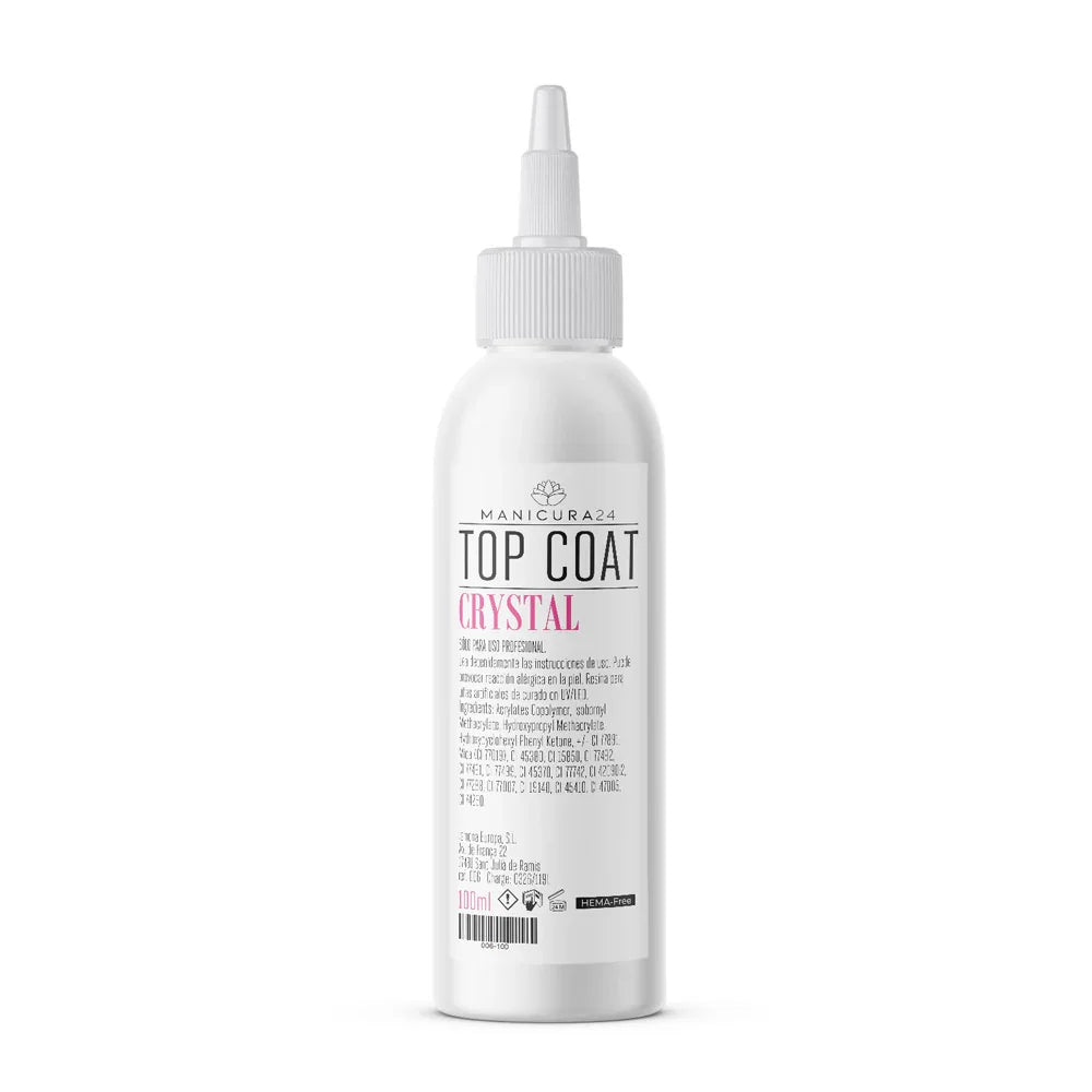 Top Coat Crystal para uñas, acabado brillante y duradero, 100ml, ideal para manicura profesional y principiantes