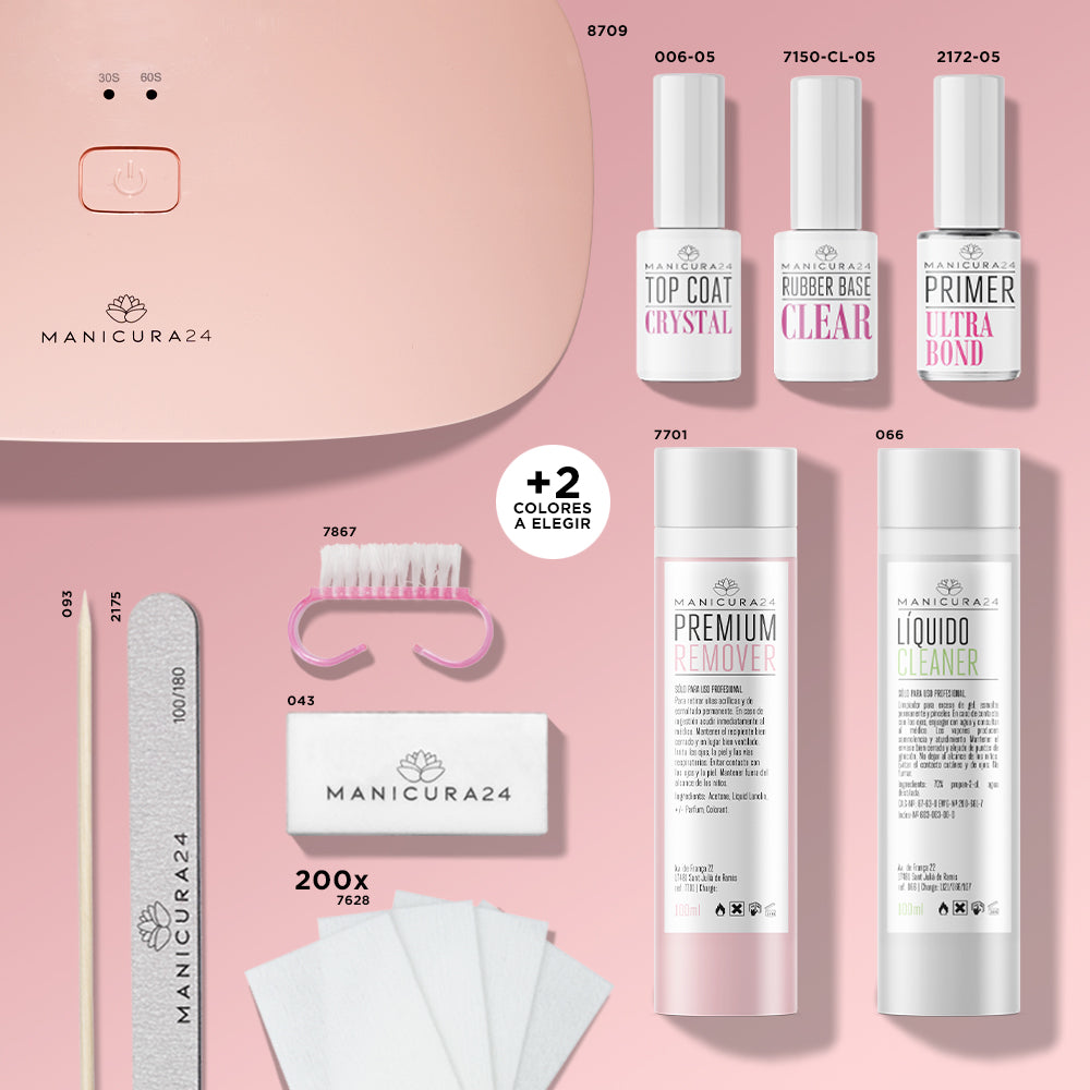 Kit principiante esmalte semipermanente - Lámpara UV/LED Pink Mini