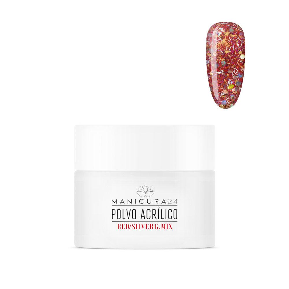 Polvo acrílico - RED/SILVER GLITTER MIX